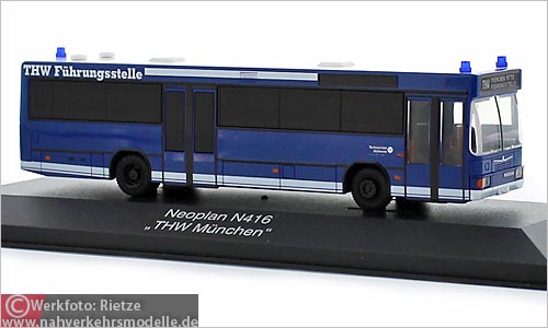 Rietze Busmodell Artikel 71700 NEOPLAN N 416 T H W Mnchen-Mitte Fhrungsstelle Einsatzserie 1 zu 87